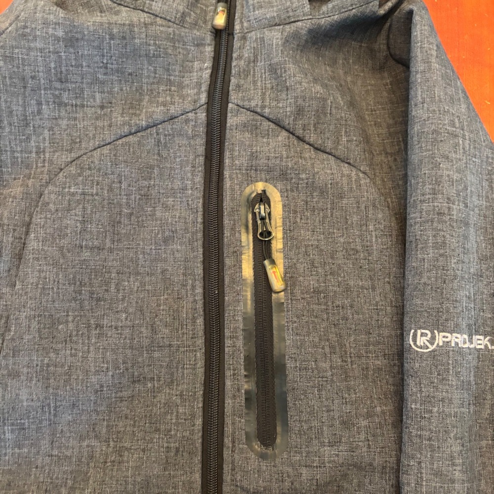 PROJEKA | Gray | Men's M | Softshell Hooded Jacket | Rain Wind Resistant Coat - Picture 6 of 15